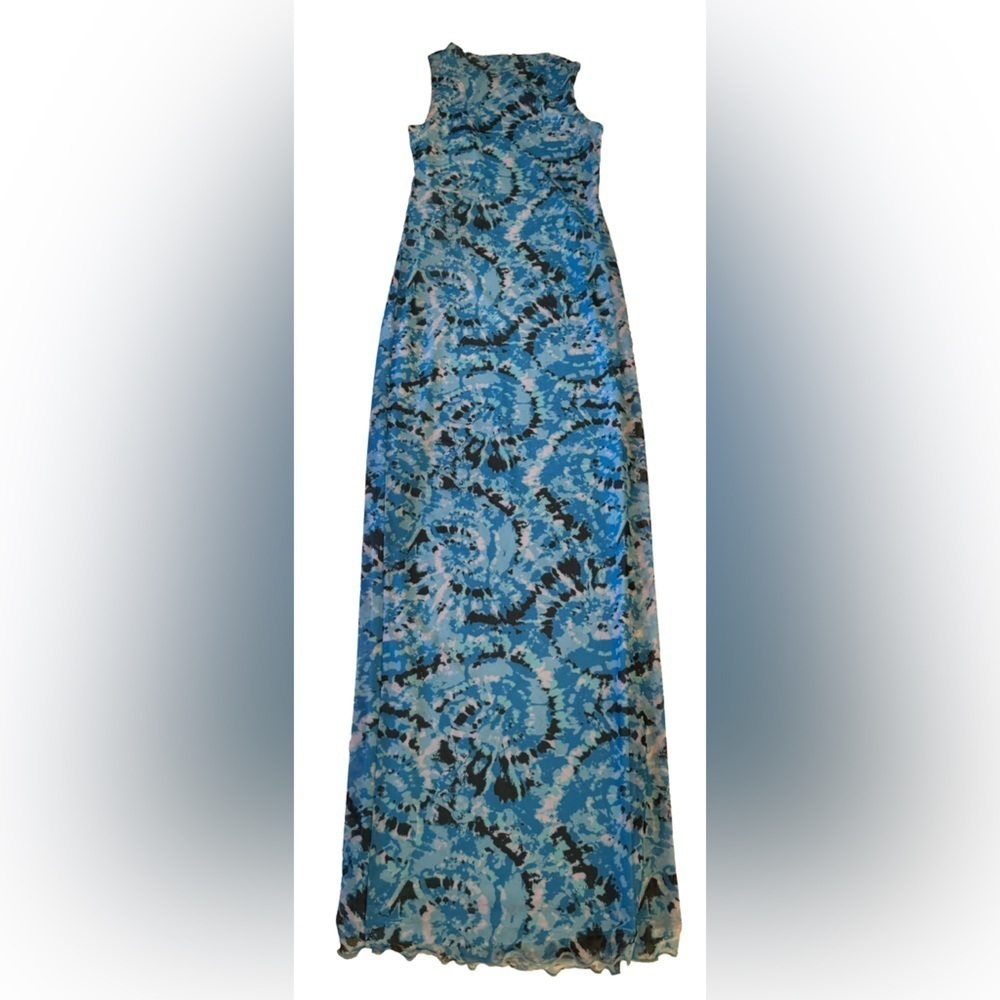 NWOT Something New Serena Print Sleeveless Mesh Maxi Dress Malibu Blue XS - Picture 6 of 9